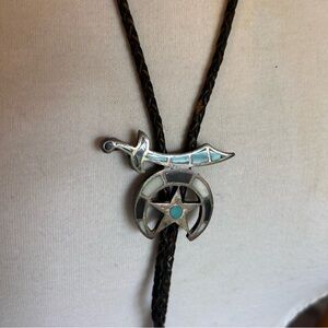 Vintage Native American Zuni  Shriners' Multi-stone Inlay Bolo Tie AS-IS
